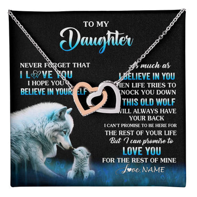 Interlocking Hearts Necklace Stainless Steel & Rose Gold Finish | 1 | Personalized To My Daughter Necklace From Mom Dad This Old Wolf Love Daughter Birthday Gifts Jewelry Graduation Christmas Customized Gift Box Message Card | teecentury