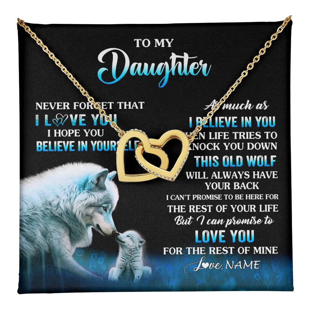 Interlocking Hearts Necklace 18K Yellow Gold Finish | 1 | Personalized To My Daughter Necklace From Mom Dad This Old Wolf Love Daughter Birthday Gifts Jewelry Graduation Christmas Customized Gift Box Message Card | teecentury