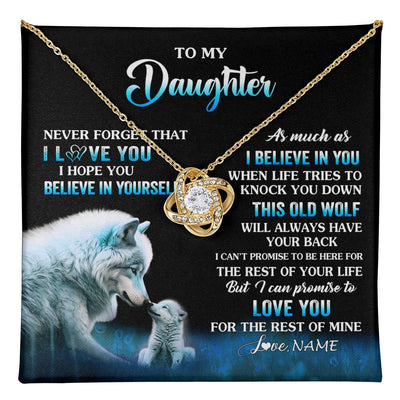 Love Knot Necklace 18K Yellow Gold Finish | 1 | Personalized To My Daughter Necklace From Mom Dad This Old Wolf Love Daughter Birthday Gifts Jewelry Graduation Christmas Customized Gift Box Message Card | teecentury