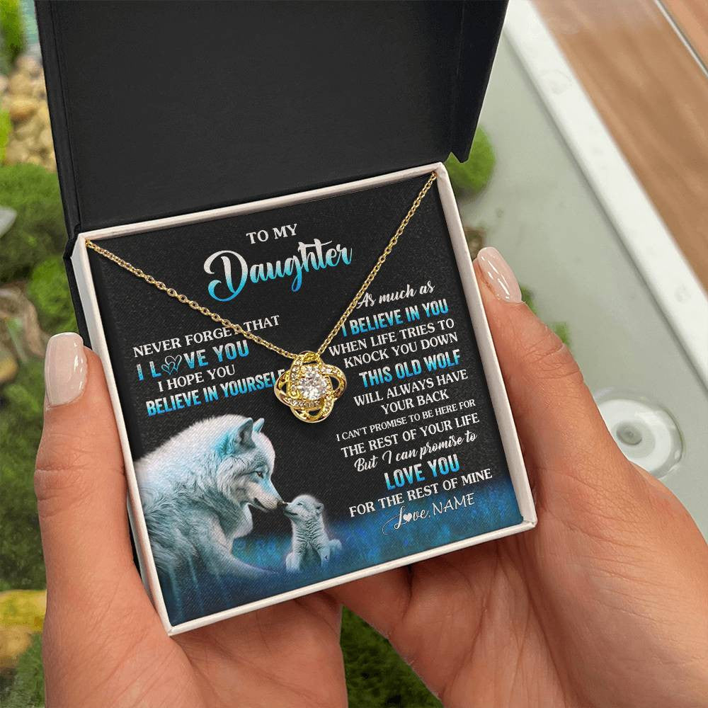 Love Knot Necklace 18K Yellow Gold Finish | 2 | Personalized To My Daughter Necklace From Mom Dad This Old Wolf Love Daughter Birthday Gifts Jewelry Graduation Christmas Customized Gift Box Message Card | teecentury