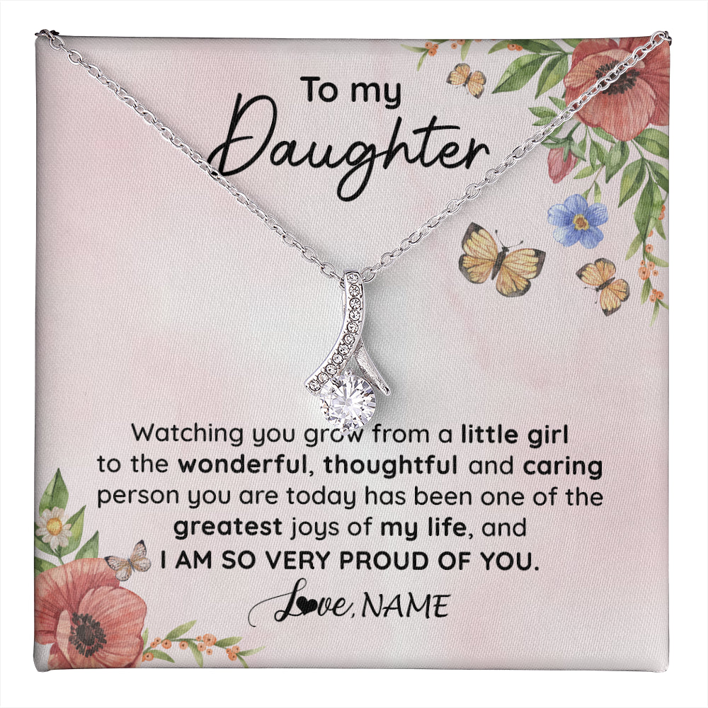 Alluring Beauty Necklace 14K White Gold Finish | 1 | Personalized To My Daughter Necklace From Mom Dad Watching You Grow Daughter Birthday Gifts Jewelry Graduation Christmas Customized Gift Box Message Card | teecentury
