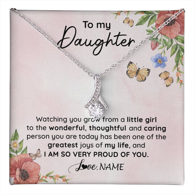 Alluring Beauty Necklace 14K White Gold Finish | 1 | Personalized To My Daughter Necklace From Mom Dad Watching You Grow Daughter Birthday Gifts Jewelry Graduation Christmas Customized Gift Box Message Card | teecentury
