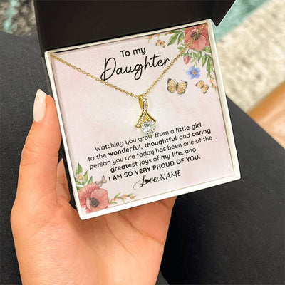 Alluring Beauty Necklace 18K Yellow Gold Finish | 2 | Personalized To My Daughter Necklace From Mom Dad Watching You Grow Daughter Birthday Gifts Jewelry Graduation Christmas Customized Gift Box Message Card | teecentury