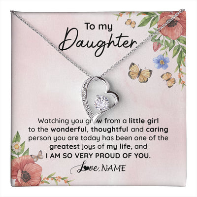 Forever Love Necklace 14K White Gold Finish | 1 | Personalized To My Daughter Necklace From Mom Dad Watching You Grow Daughter Birthday Gifts Jewelry Graduation Christmas Customized Gift Box Message Card | teecentury