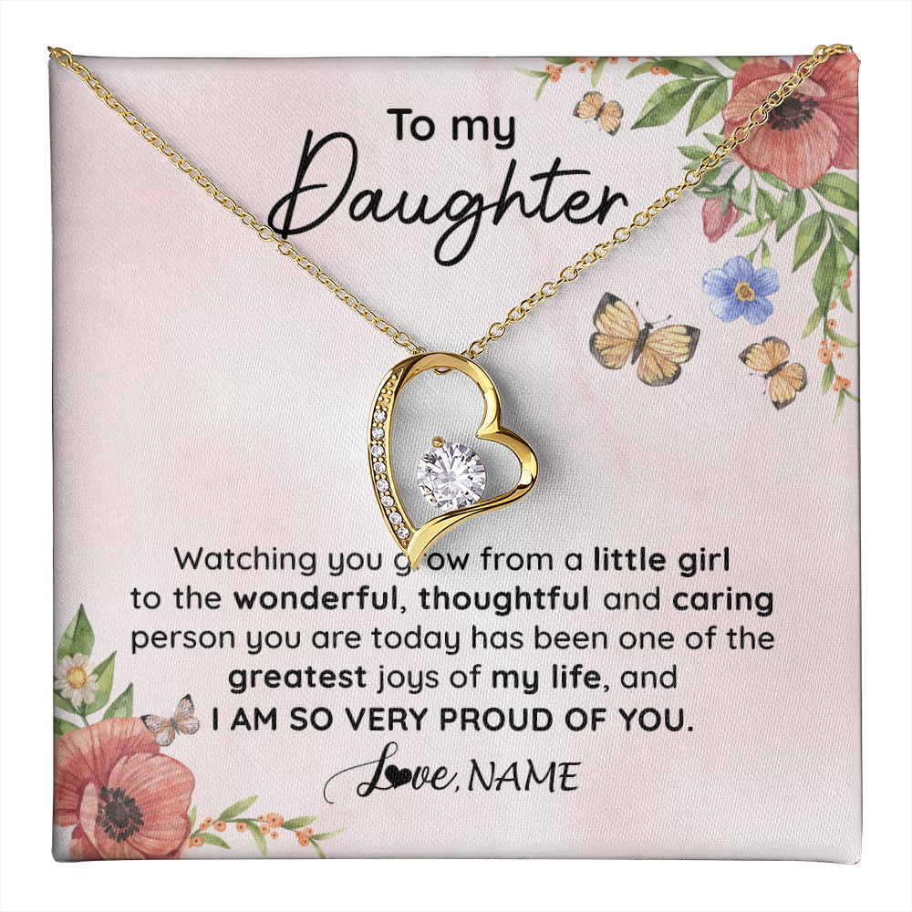 Forever Love Necklace 18K Yellow Gold Finish | 1 | Personalized To My Daughter Necklace From Mom Dad Watching You Grow Daughter Birthday Gifts Jewelry Graduation Christmas Customized Gift Box Message Card | teecentury