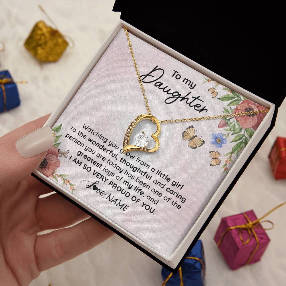 Forever Love Necklace 18K Yellow Gold Finish | 2 | Personalized To My Daughter Necklace From Mom Dad Watching You Grow Daughter Birthday Gifts Jewelry Graduation Christmas Customized Gift Box Message Card | teecentury