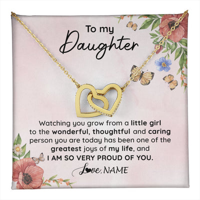 Interlocking Hearts Necklace 18K Yellow Gold Finish | 1 | Personalized To My Daughter Necklace From Mom Dad Watching You Grow Daughter Birthday Gifts Jewelry Graduation Christmas Customized Gift Box Message Card | teecentury