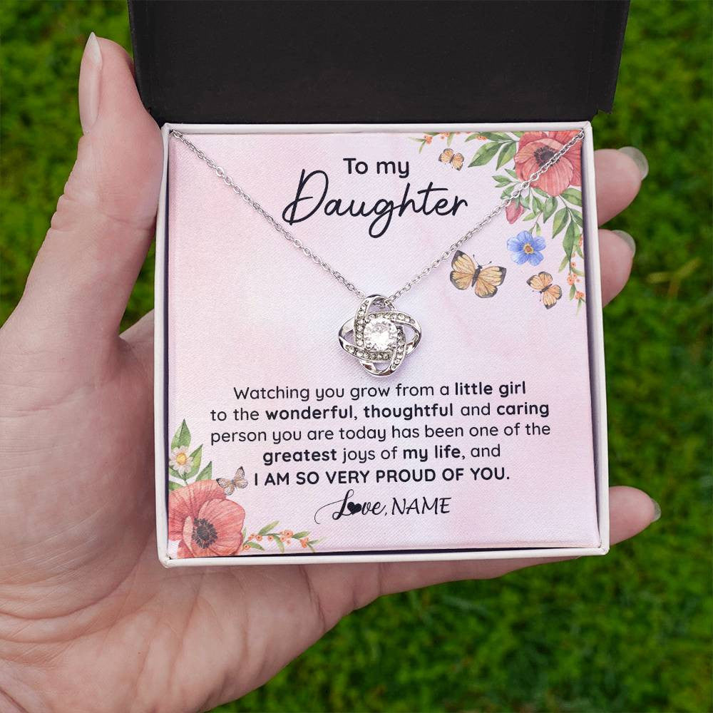 Love Knot Necklace 14K White Gold Finish | 2 | Personalized To My Daughter Necklace From Mom Dad Watching You Grow Daughter Birthday Gifts Jewelry Graduation Christmas Customized Gift Box Message Card | teecentury