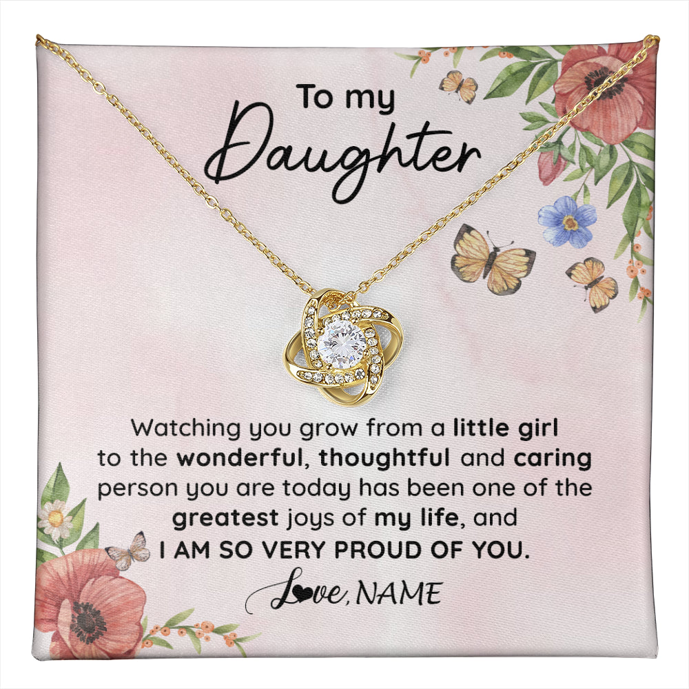 Love Knot Necklace 18K Yellow Gold Finish | 1 | Personalized To My Daughter Necklace From Mom Dad Watching You Grow Daughter Birthday Gifts Jewelry Graduation Christmas Customized Gift Box Message Card | teecentury
