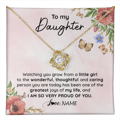 Love Knot Necklace 18K Yellow Gold Finish | 1 | Personalized To My Daughter Necklace From Mom Dad Watching You Grow Daughter Birthday Gifts Jewelry Graduation Christmas Customized Gift Box Message Card | teecentury