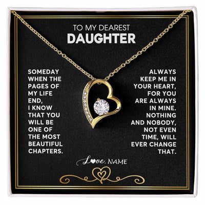 Forever Love Necklace 18K Yellow Gold Finish | 1 | Personalized To My Daughter Necklace From Mom Dad When The Pages Of My Life End Daughter Birthday Graduation Christmas Customized Gift Box Message Card | teecentury