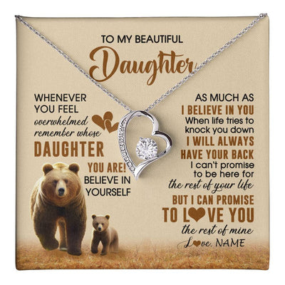 Forever Love Necklace 14K White Gold Finish | 1 | Personalized To My Daughter Necklace From Mom Dad Whenever You Feel Bear Daughter Birthday Gifts Gifts Graduation Christmas Customized Gift Box Message Card | teecentury