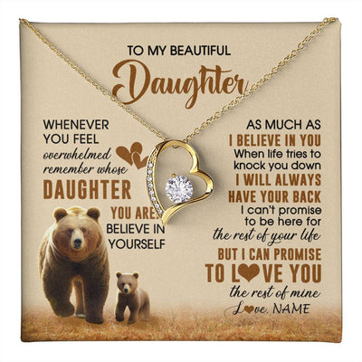 Forever Love Necklace 18K Yellow Gold Finish | 1 | Personalized To My Daughter Necklace From Mom Dad Whenever You Feel Bear Daughter Birthday Gifts Gifts Graduation Christmas Customized Gift Box Message Card | teecentury