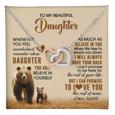 Interlocking Hearts Necklace Stainless Steel & Rose Gold Finish | 1 | Personalized To My Daughter Necklace From Mom Dad Whenever You Feel Bear Daughter Birthday Gifts Gifts Graduation Christmas Customized Gift Box Message Card | teecentury