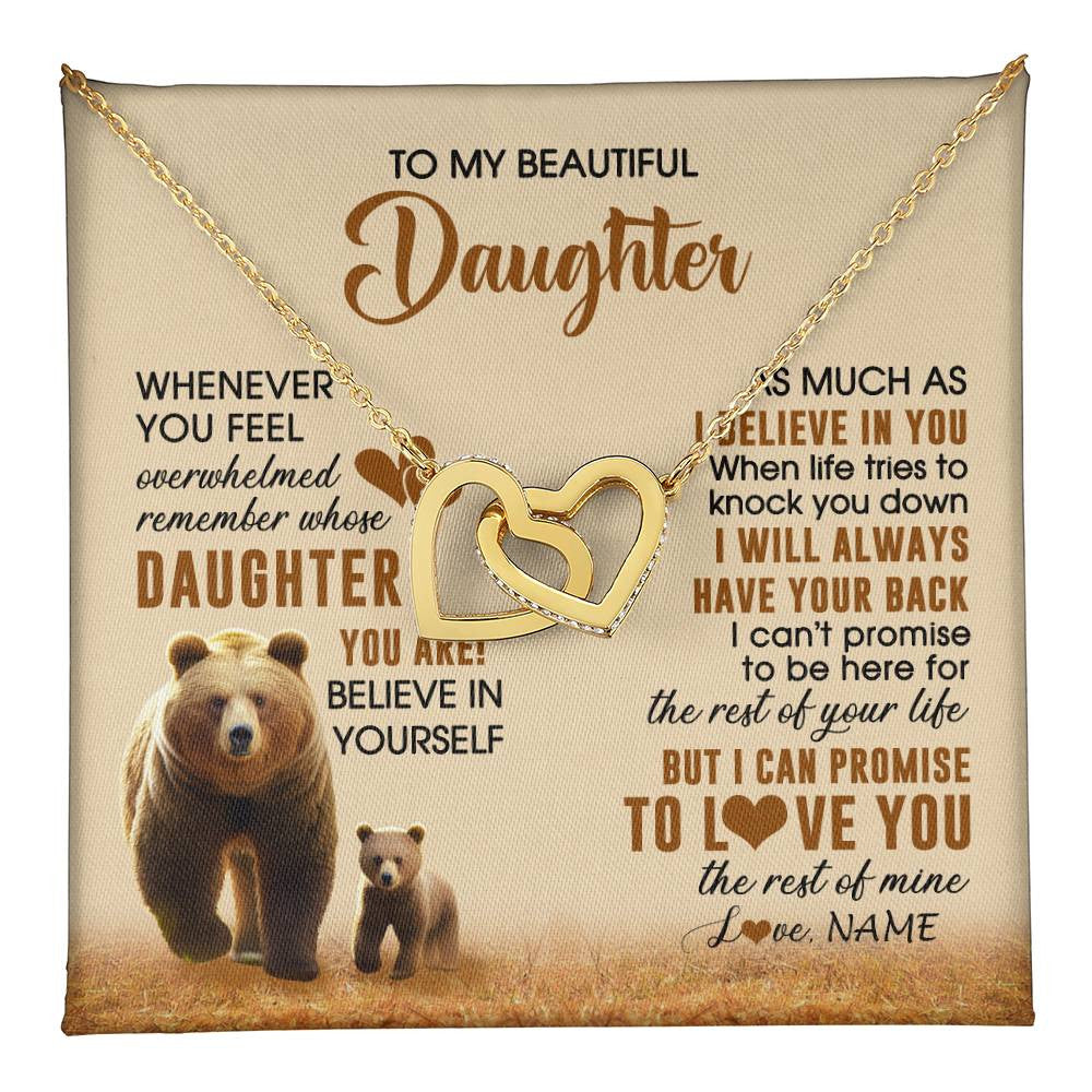 Interlocking Hearts Necklace 18K Yellow Gold Finish | 1 | Personalized To My Daughter Necklace From Mom Dad Whenever You Feel Bear Daughter Birthday Gifts Gifts Graduation Christmas Customized Gift Box Message Card | teecentury