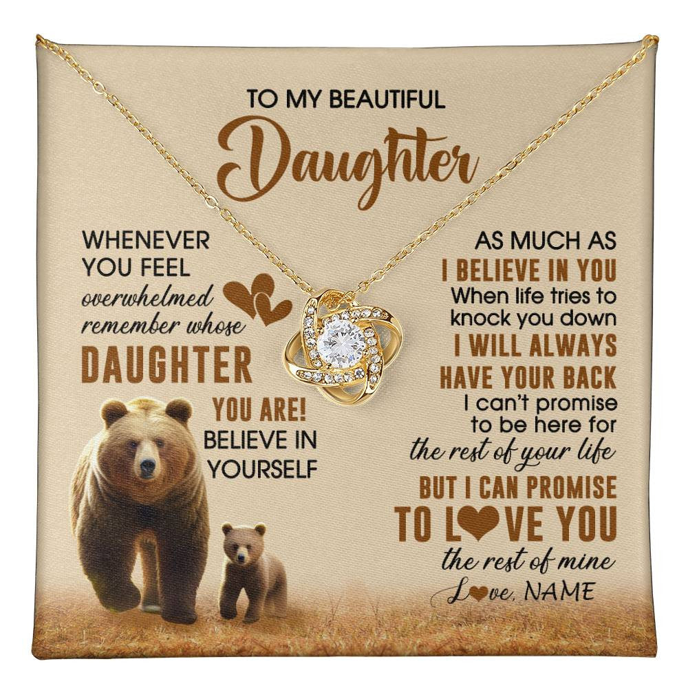Love Knot Necklace 18K Yellow Gold Finish | 1 | Personalized To My Daughter Necklace From Mom Dad Whenever You Feel Bear Daughter Birthday Gifts Gifts Graduation Christmas Customized Gift Box Message Card | teecentury
