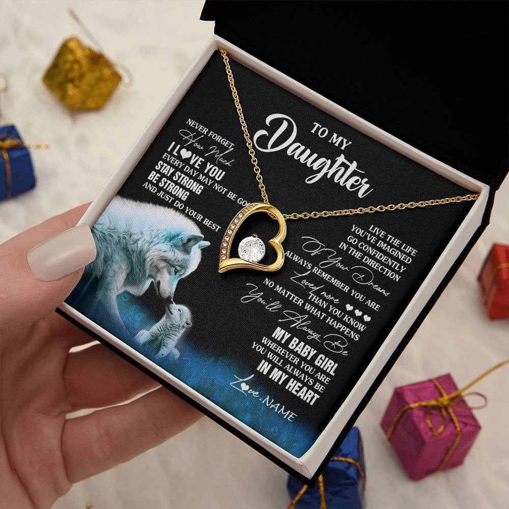 Forever Love Necklace 18K Yellow Gold Finish | 2 | Personalized To My Daughter Necklace From Mom Dad Wolf Never Forget How Much I Love You Daughter Birthday Gifts Christmas Customized Gift Box Message Card | teecentury