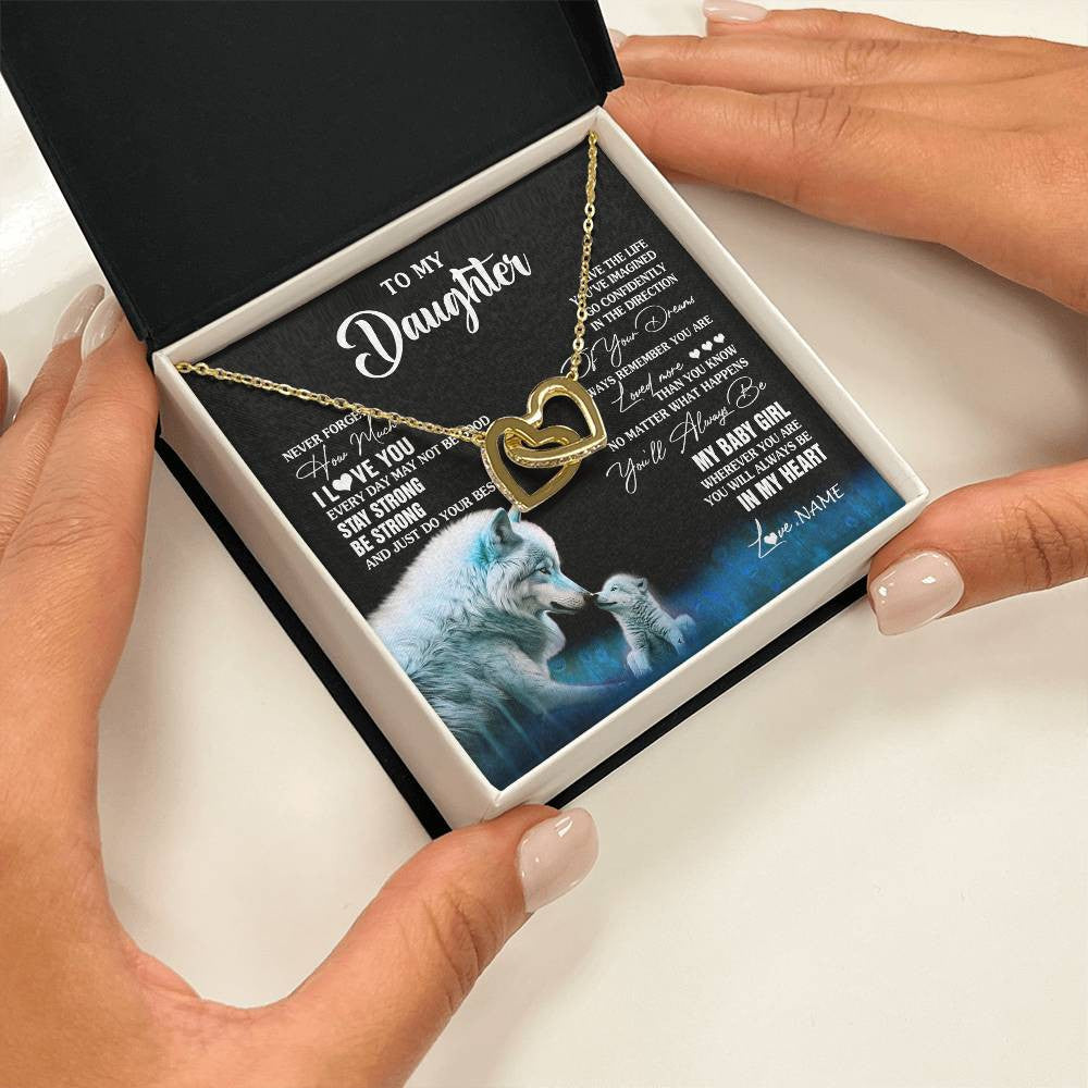 Interlocking Hearts Necklace 18K Yellow Gold Finish | 2 | Personalized To My Daughter Necklace From Mom Dad Wolf Never Forget How Much I Love You Daughter Birthday Gifts Christmas Customized Gift Box Message Card | teecentury