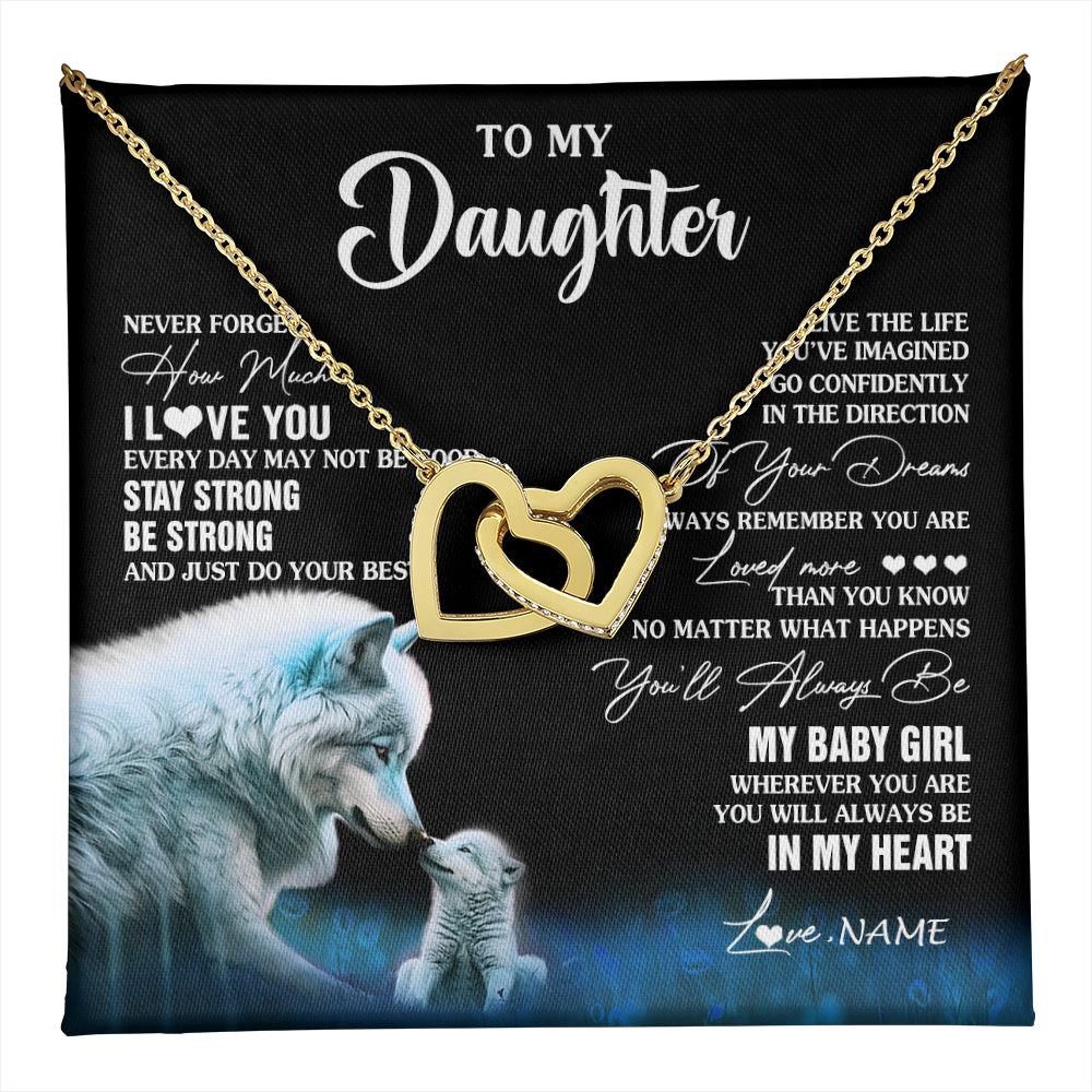 Interlocking Hearts Necklace 18K Yellow Gold Finish | 1 | Personalized To My Daughter Necklace From Mom Dad Wolf Never Forget How Much I Love You Daughter Birthday Gifts Christmas Customized Gift Box Message Card | teecentury