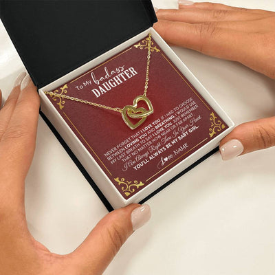 Interlocking Hearts Necklace 18K Yellow Gold Finish | 2 | Personalized To My Daughter Necklace From Mom Dad You'Ll Always Be My Baby Girl Daughter Birthday Graduation Christmas Customized Gift Box Message Card | teecentury