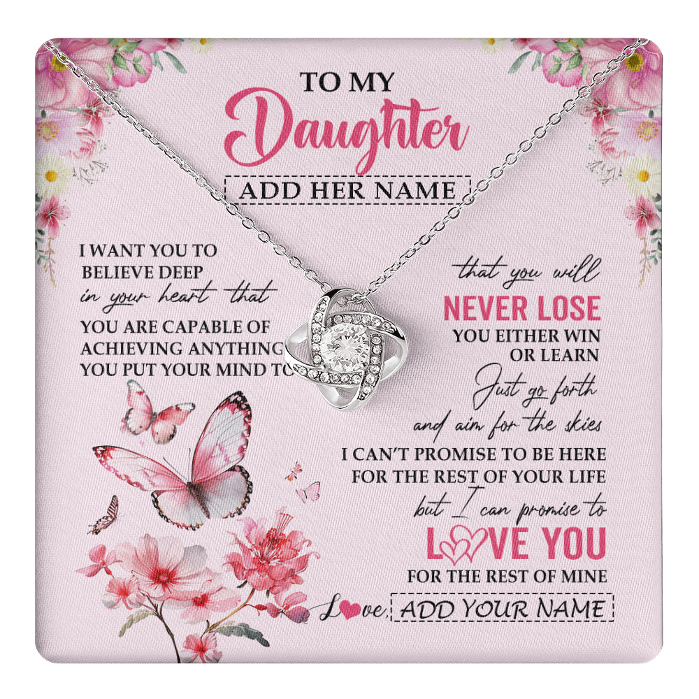 Love Knot Necklace 14K White Gold Finish | 1 | Personalized To My Daughter Necklace From Mom Dad You Will Never Lose Butterfly Daughter Birthday Gifts Graduation Christmas Customized Gift Box Message Card | teecentury