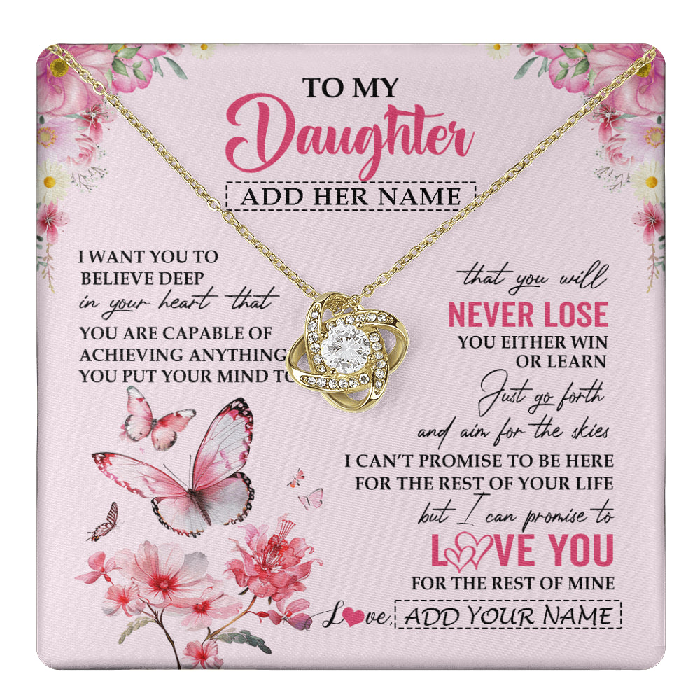 Love Knot Necklace 18K Yellow Gold Finish | 1 | Personalized To My Daughter Necklace From Mom Dad You Will Never Lose Butterfly Daughter Birthday Gifts Graduation Christmas Customized Gift Box Message Card | teecentury