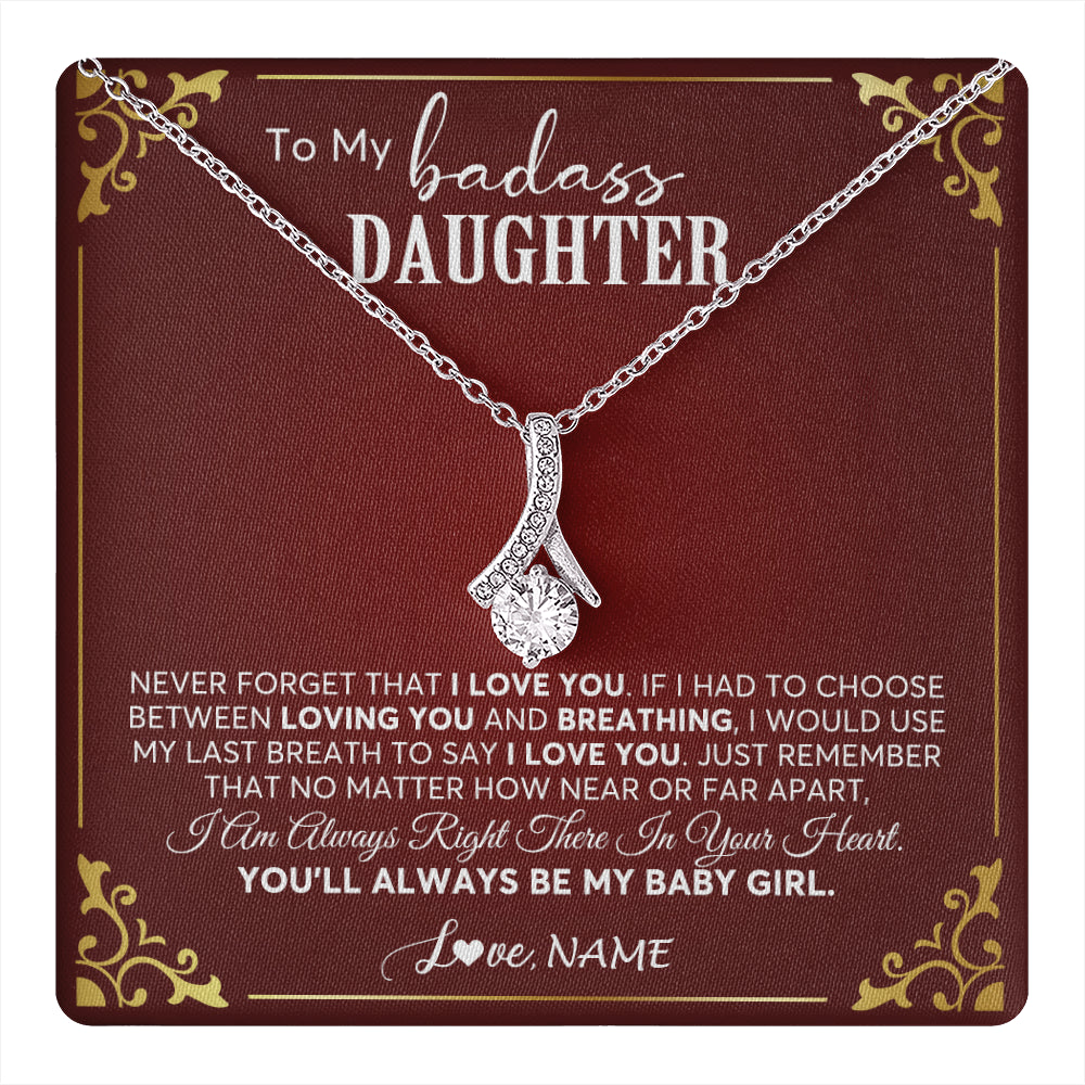 Alluring Beauty Necklace 14K White Gold Finish | 1 | Personalized To My Daughter Necklace From Mom Dad You'll Always Be My Daughter Birthday Graduation Christmas Customized Gift Box Message Card | teecentury