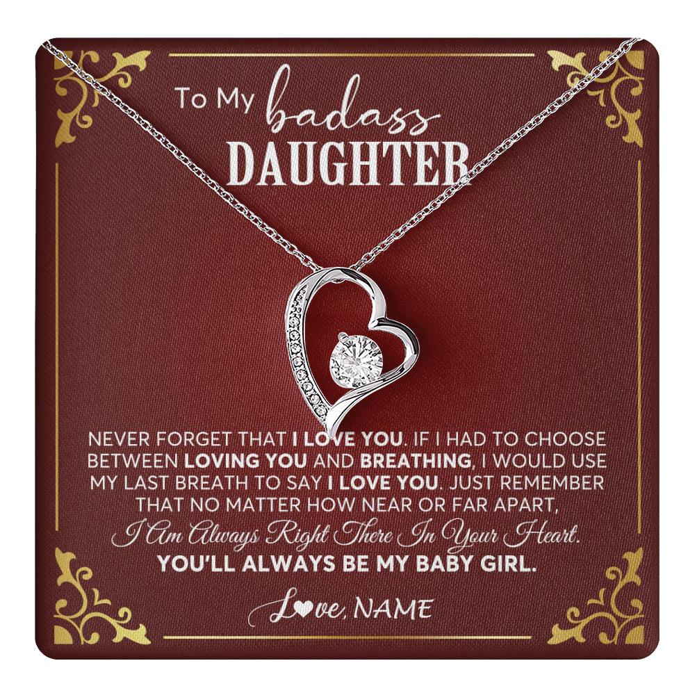 Forever Love Necklace 14K White Gold Finish | 1 | Personalized To My Daughter Necklace From Mom Dad You'll Always Be My Daughter Birthday Graduation Christmas Customized Gift Box Message Card | teecentury