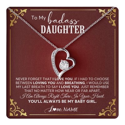 Forever Love Necklace 14K White Gold Finish | 1 | Personalized To My Daughter Necklace From Mom Dad You'll Always Be My Daughter Birthday Graduation Christmas Customized Gift Box Message Card | teecentury