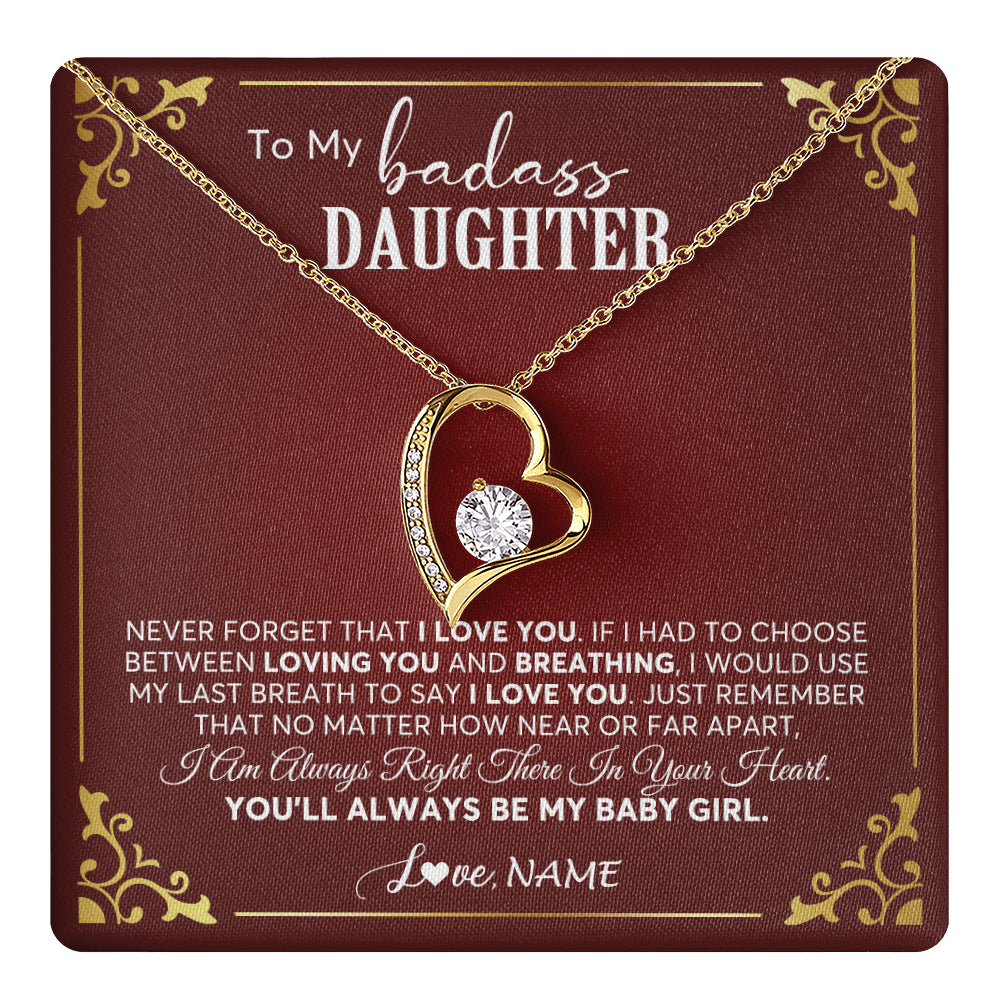 Forever Love Necklace 18K Yellow Gold Finish | 1 | Personalized To My Daughter Necklace From Mom Dad You'll Always Be My Daughter Birthday Graduation Christmas Customized Gift Box Message Card | teecentury