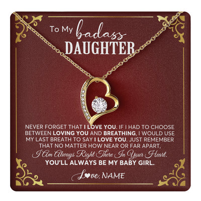 Forever Love Necklace 18K Yellow Gold Finish | 1 | Personalized To My Daughter Necklace From Mom Dad You'll Always Be My Daughter Birthday Graduation Christmas Customized Gift Box Message Card | teecentury
