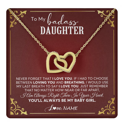 Interlocking Hearts Necklace 18K Yellow Gold Finish | 1 | Personalized To My Daughter Necklace From Mom Dad You'll Always Be My Daughter Birthday Graduation Christmas Customized Gift Box Message Card | teecentury