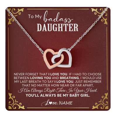 Interlocking Hearts Necklace Stainless Steel & Rose Gold Finish | 1 | Personalized To My Daughter Necklace From Mom Dad You'll Always Be My Daughter Birthday Graduation Christmas Customized Gift Box Message Card | teecentury