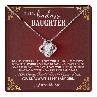 Love Knot Necklace 14K White Gold Finish | 1 | Personalized To My Daughter Necklace From Mom Dad You'll Always Be My Daughter Birthday Graduation Christmas Customized Gift Box Message Card | teecentury
