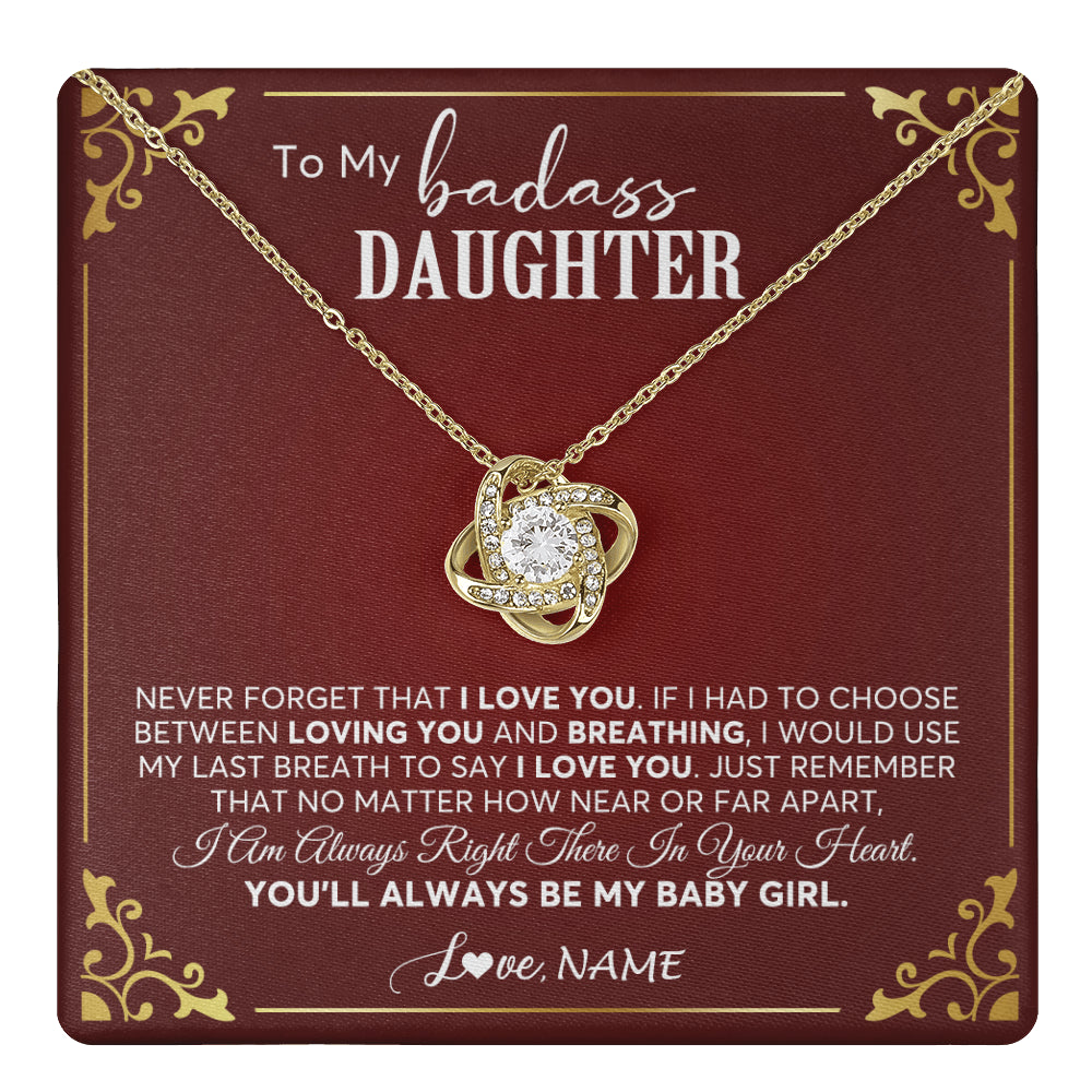 Love Knot Necklace 18K Yellow Gold Finish | 1 | Personalized To My Daughter Necklace From Mom Dad You'll Always Be My Daughter Birthday Graduation Christmas Customized Gift Box Message Card | teecentury