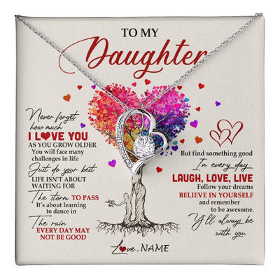 Forever Love Necklace 14K White Gold Finish | 1 | Personalized To My Daughter Necklace From Mom Mother Colorful Tree Never Forget I Love You Daughter Birthday Christmas Customized Gift Box Message Card | teecentury