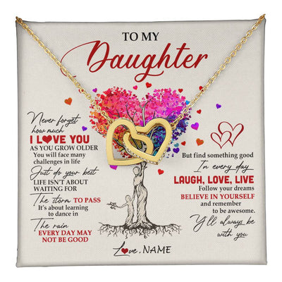 Interlocking Hearts Necklace 18K Yellow Gold Finish | 1 | Personalized To My Daughter Necklace From Mom Mother Colorful Tree Never Forget I Love You Daughter Birthday Christmas Customized Gift Box Message Card | teecentury