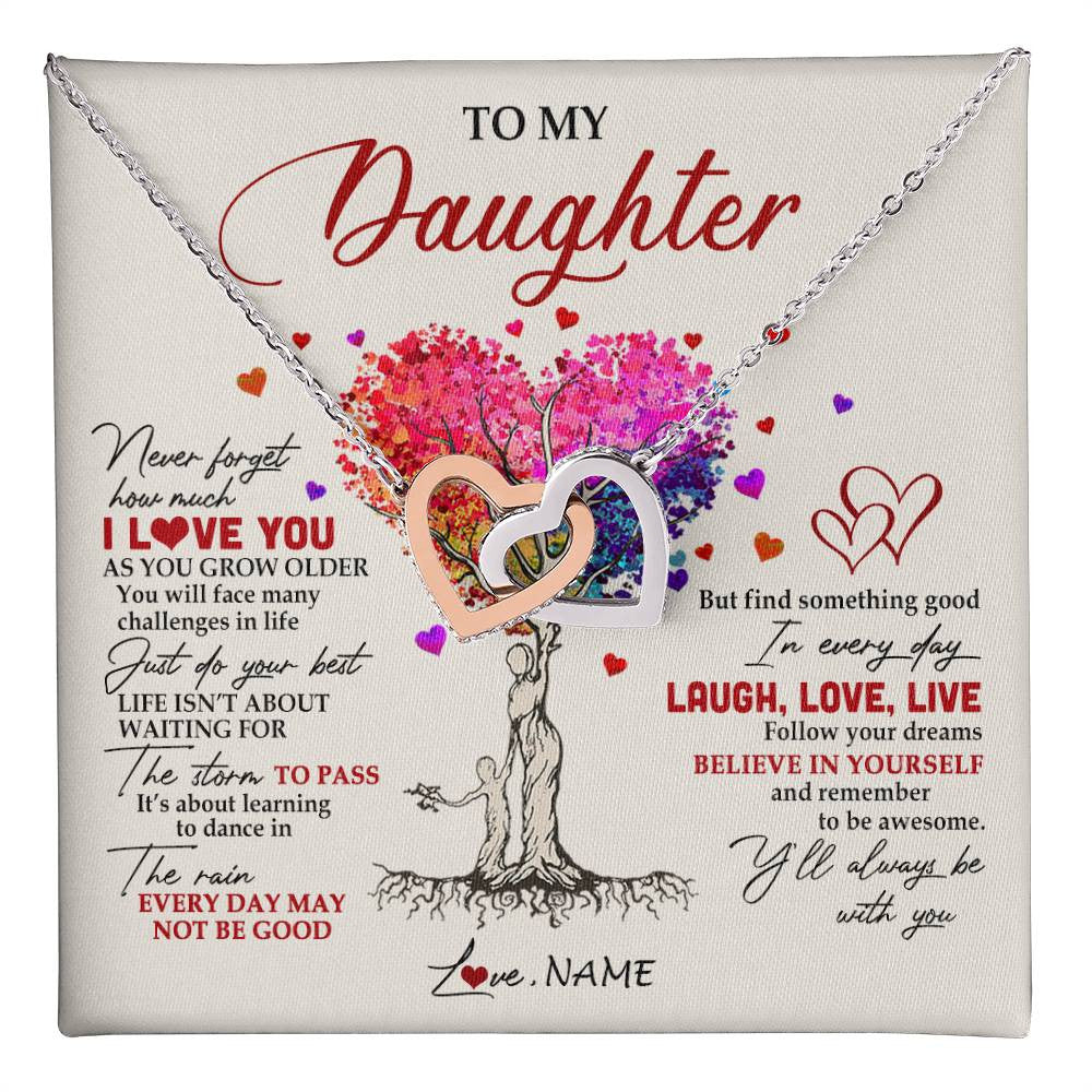 Interlocking Hearts Necklace Stainless Steel & Rose Gold Finish | 1 | Personalized To My Daughter Necklace From Mom Mother Colorful Tree Never Forget I Love You Daughter Birthday Christmas Customized Gift Box Message Card | teecentury