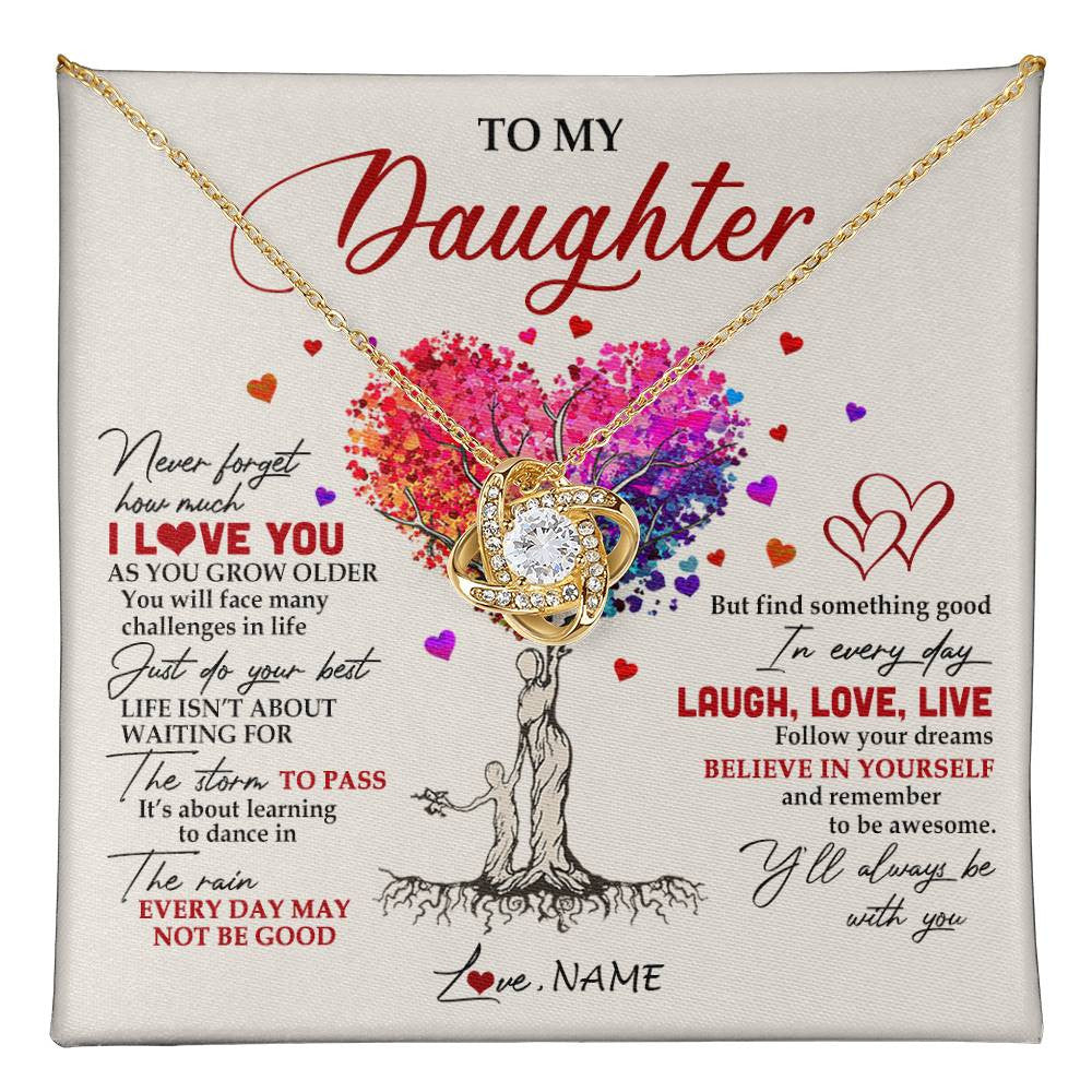 Love Knot Necklace 18K Yellow Gold Finish | 1 | Personalized To My Daughter Necklace From Mom Mother Colorful Tree Never Forget I Love You Daughter Birthday Christmas Customized Gift Box Message Card | teecentury