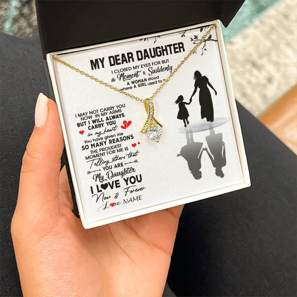 Alluring Beauty Necklace 18K Yellow Gold Finish | 2 | Personalized To My Daughter Necklace From Mom Mother I Love You Letters For Her Daughter Birthday Graduation Christmas Customized Gift Box Message Card | teecentury
