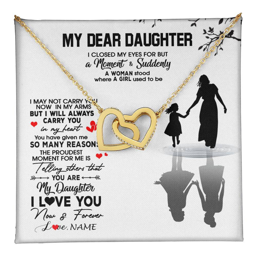 Interlocking Hearts Necklace 18K Yellow Gold Finish | 1 | Personalized To My Daughter Necklace From Mom Mother I Love You Letters For Her Daughter Birthday Graduation Christmas Customized Gift Box Message Card | teecentury