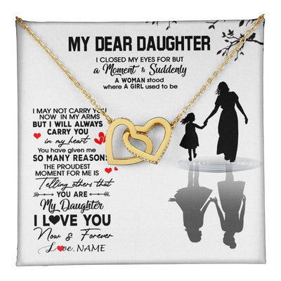 Interlocking Hearts Necklace 18K Yellow Gold Finish | 1 | Personalized To My Daughter Necklace From Mom Mother I Love You Letters For Her Daughter Birthday Graduation Christmas Customized Gift Box Message Card | teecentury