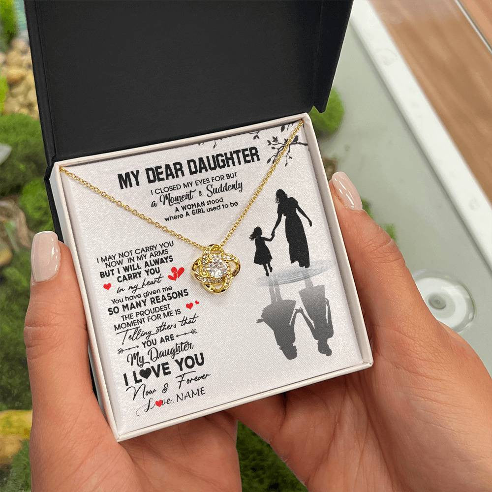 Love Knot Necklace 18K Yellow Gold Finish | 2 | Personalized To My Daughter Necklace From Mom Mother I Love You Letters For Her Daughter Birthday Graduation Christmas Customized Gift Box Message Card | teecentury