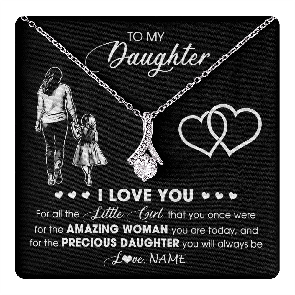 Alluring Beauty Necklace 14K White Gold Finish | 1 | Personalized To My Daughter Necklace From Mom Mother I Love You Little Girl Daughter Birthday Graduation Christmas Jewelry Customized Gift Box Message Card | teecentury