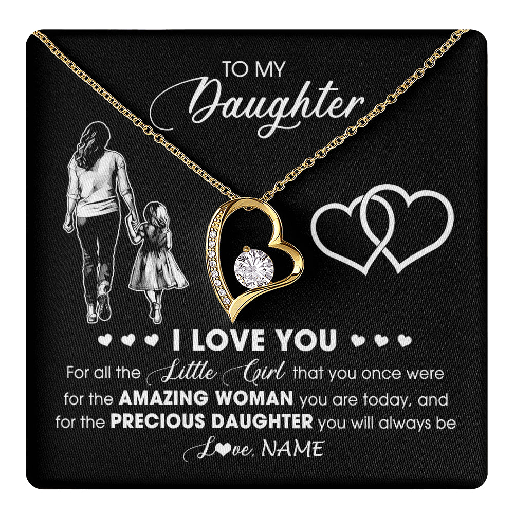 Forever Love Necklace 18K Yellow Gold Finish | 1 | Personalized To My Daughter Necklace From Mom Mother I Love You Little Girl Daughter Birthday Graduation Christmas Jewelry Customized Gift Box Message Card | teecentury