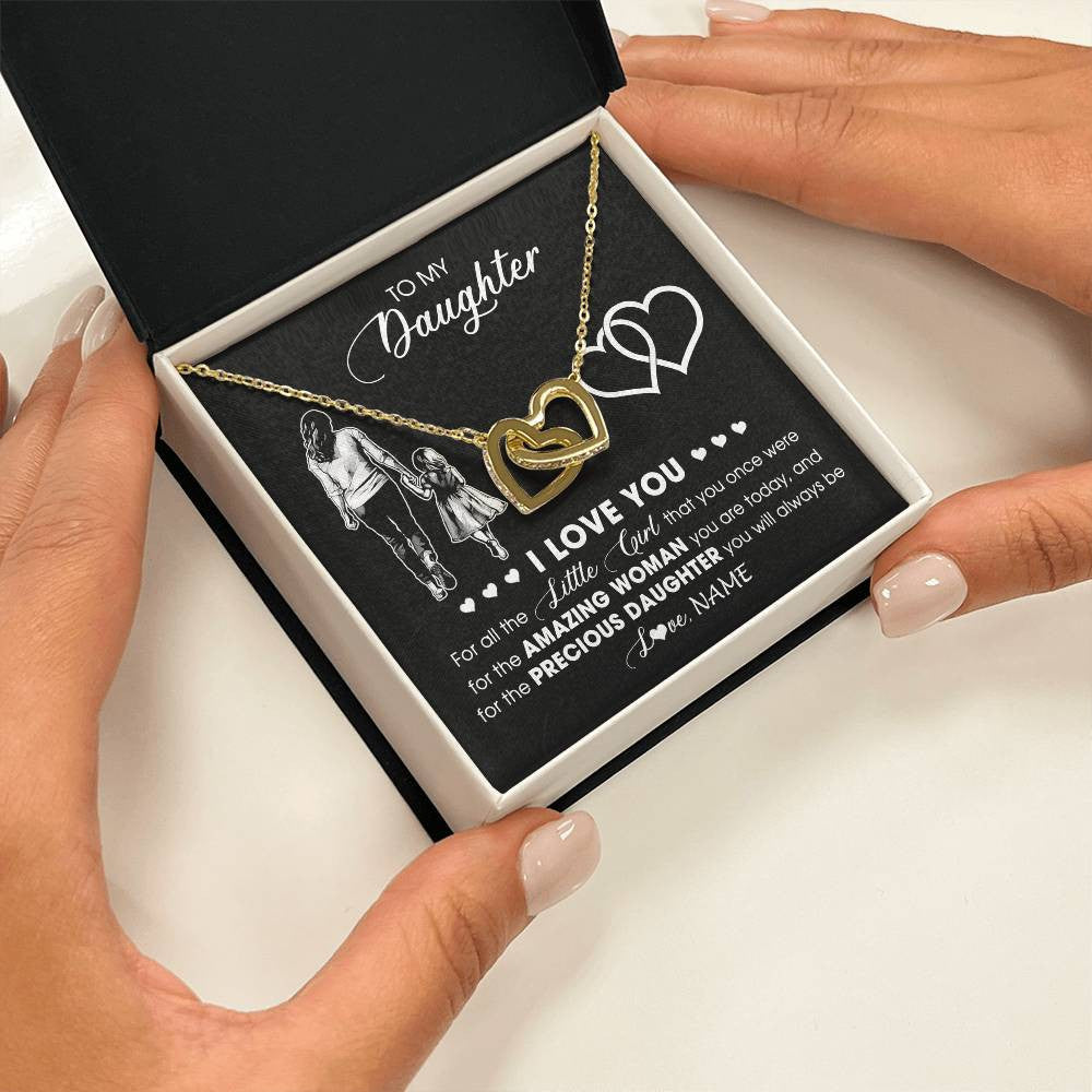 Interlocking Hearts Necklace 18K Yellow Gold Finish | 2 | Personalized To My Daughter Necklace From Mom Mother I Love You Little Girl Daughter Birthday Graduation Christmas Jewelry Customized Gift Box Message Card | teecentury