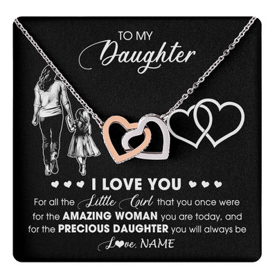 Interlocking Hearts Necklace Stainless Steel & Rose Gold Finish | 1 | Personalized To My Daughter Necklace From Mom Mother I Love You Little Girl Daughter Birthday Graduation Christmas Jewelry Customized Gift Box Message Card | teecentury