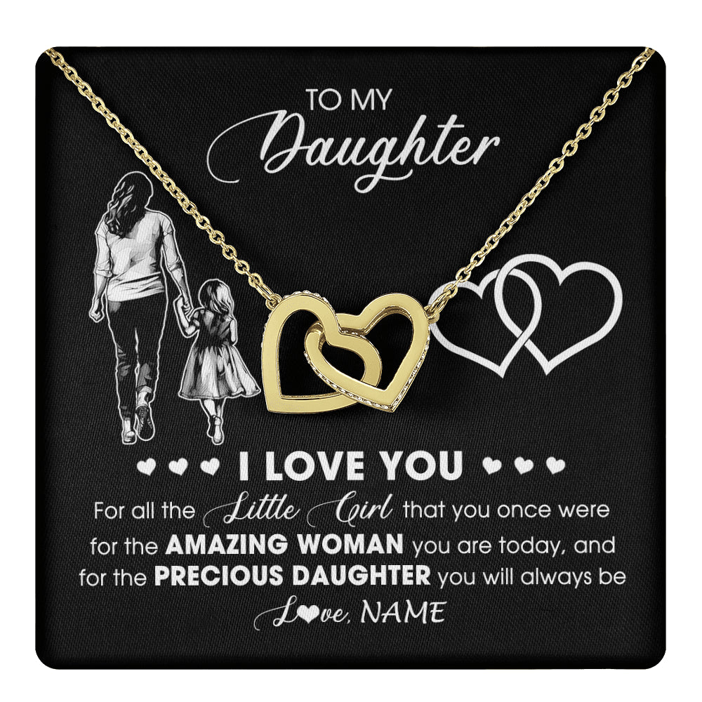 Interlocking Hearts Necklace 18K Yellow Gold Finish | 1 | Personalized To My Daughter Necklace From Mom Mother I Love You Little Girl Daughter Birthday Graduation Christmas Jewelry Customized Gift Box Message Card | teecentury