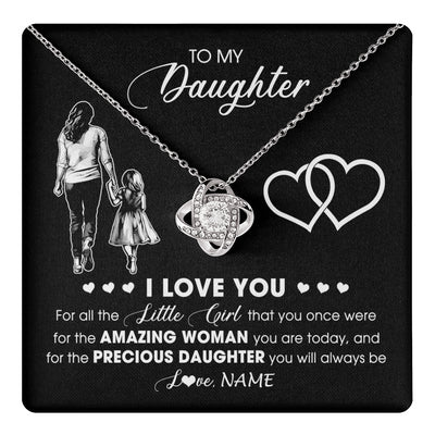 Love Knot Necklace 14K White Gold Finish | 1 | Personalized To My Daughter Necklace From Mom Mother I Love You Little Girl Daughter Birthday Graduation Christmas Jewelry Customized Gift Box Message Card | teecentury