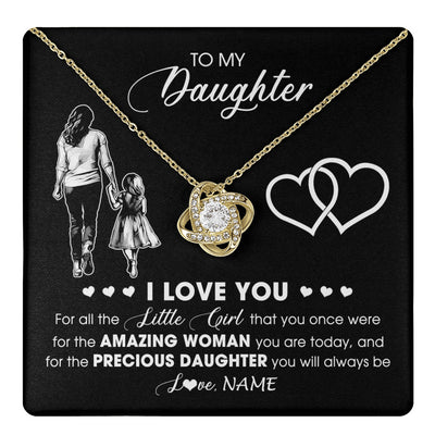 Love Knot Necklace 18K Yellow Gold Finish | 1 | Personalized To My Daughter Necklace From Mom Mother I Love You Little Girl Daughter Birthday Graduation Christmas Jewelry Customized Gift Box Message Card | teecentury